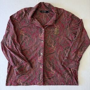 Lauren Ralph Lauren Pajama Top Burgundy Paisley LRL Crest women's  L